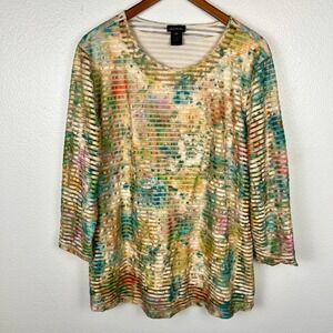 Velvet Burnout Mesh Butterfly Top XL Art to Wear Forest Fairy Colorful Nature